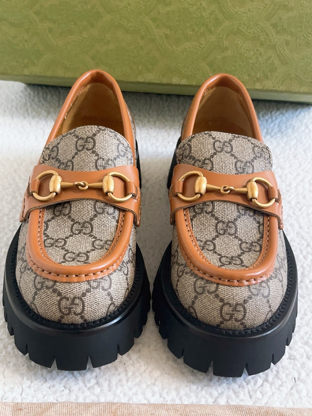 Gucci Women’s GG Canvas Monogram Horsebit Lug Sole Loafers - Picture 2 of 16